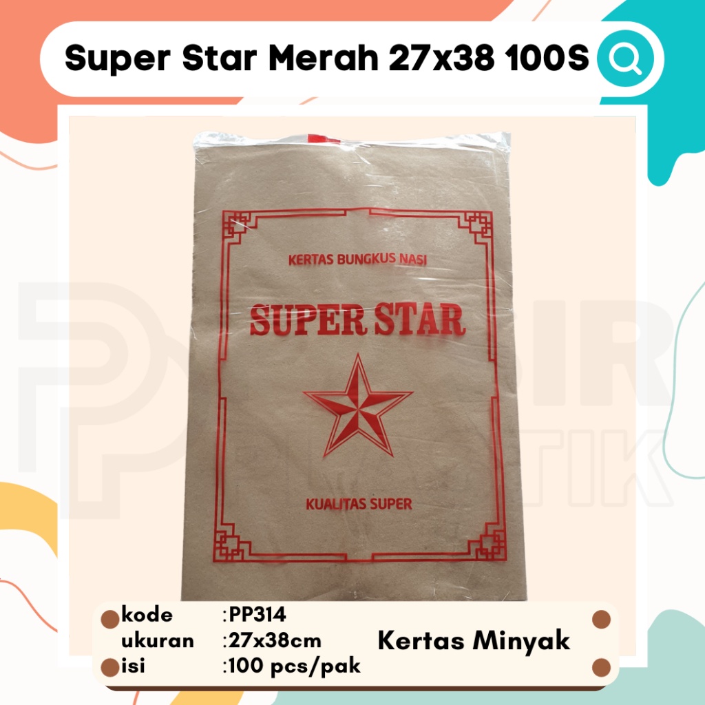 

Super Star Merah 27x38 100S || PP314 || Kertas Minyak || Kertas Bungkus Nasi