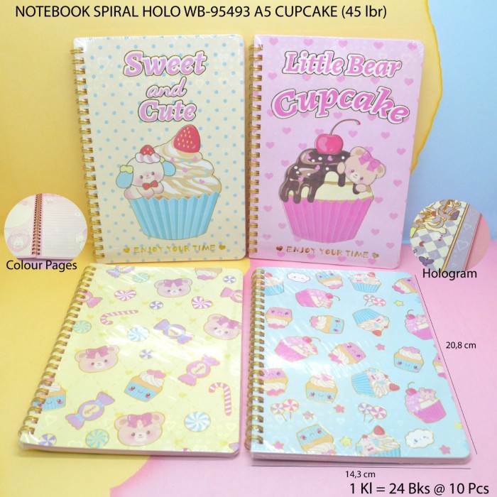 

buku notebook spiral holo motif cupcake satuan