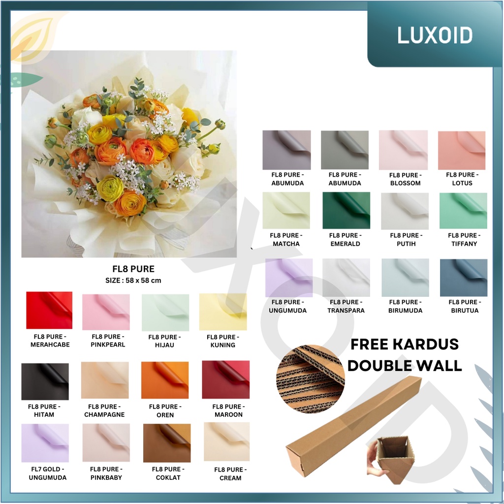 

LUXOID - (5 LEMBAR) - FL8 PURE Kertas Bunga Buket Warna Polos/Kertas Buket Bunga Florist Cellophane