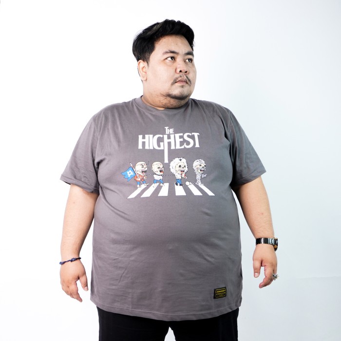 HIGHEST Kaos Lengan Pendek Pria Wanita Ukuran Big Size Jumbo Bahan Katun 30s Warna Grey Sablon Plascharge 2XL 3XL 4XL 5XL 6XL 7XL 8XL HIGHESTWORLD HG295