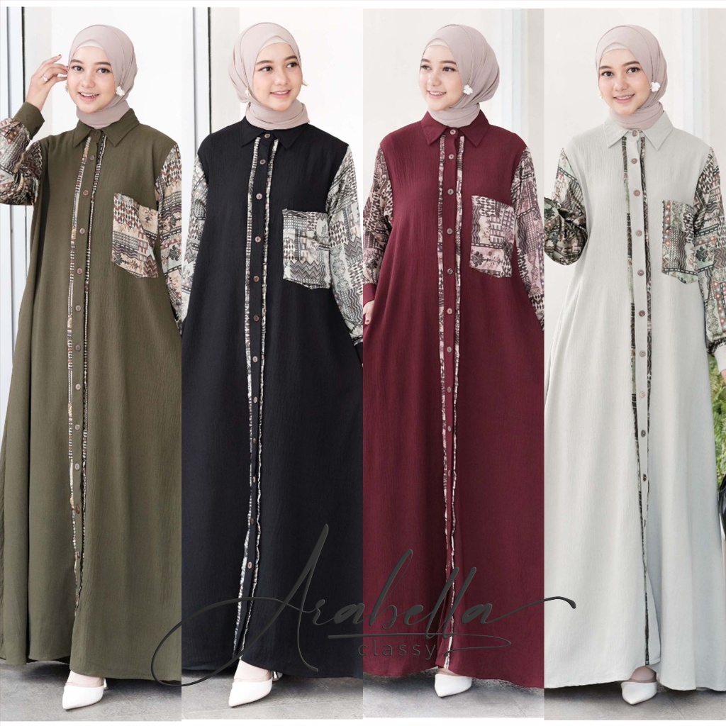 Hijab Sisters Luna Dress OOTD Wanita Airflow Cringkle Mix Armani Silk Premium Motif Polos LD110 Baju Gamis Maxy Pakaian Wanita Fashion Muslim Outfit Pesta Kondangan