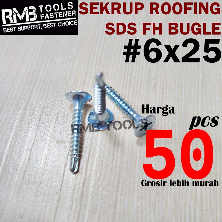 (50pcs) Sekrup Roofing SDS 6 x 25 mm / Sekrup SDS Baja Ringan FH 6 x 2.5 cm