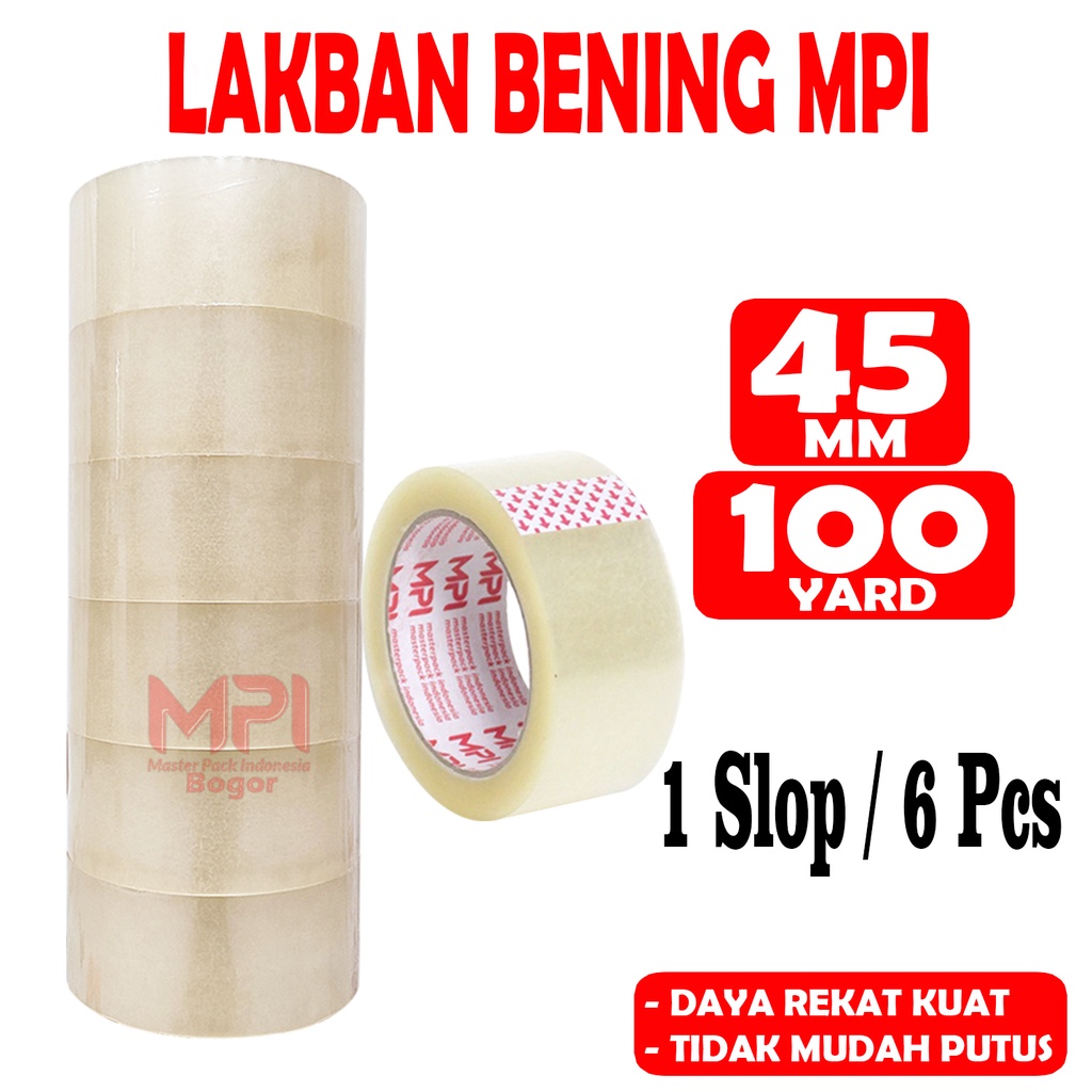 

6 PCS - Lakban Bening MPI 45 MM x 100 YARD Bc / Lakban Untuk Packing - Master Pack Indonesia Bogor