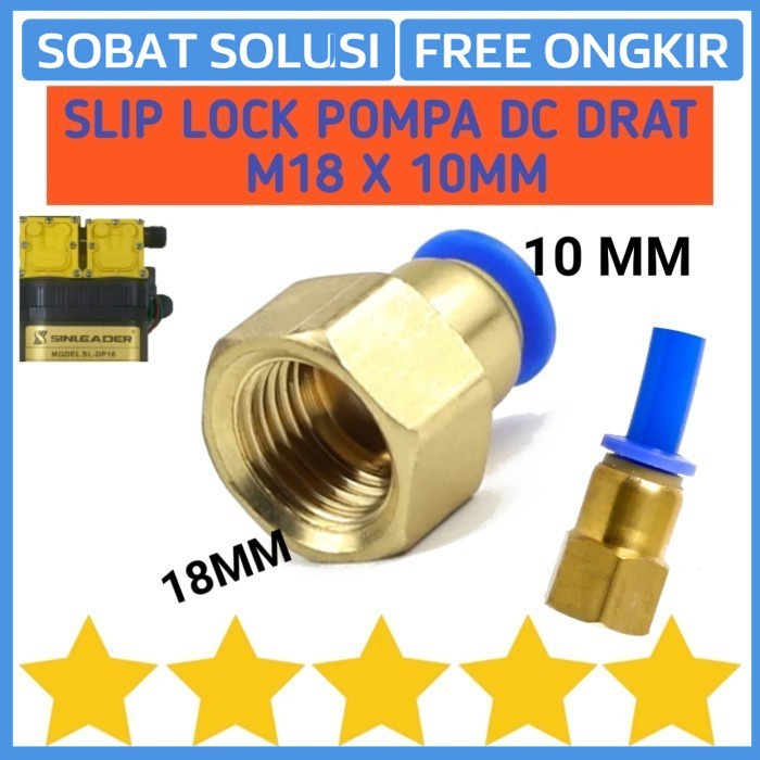 FITTING PNEUMATIC M18 X 10MM NEPEL POMPA DC DRAT 18MM SELANG PU 10 MM