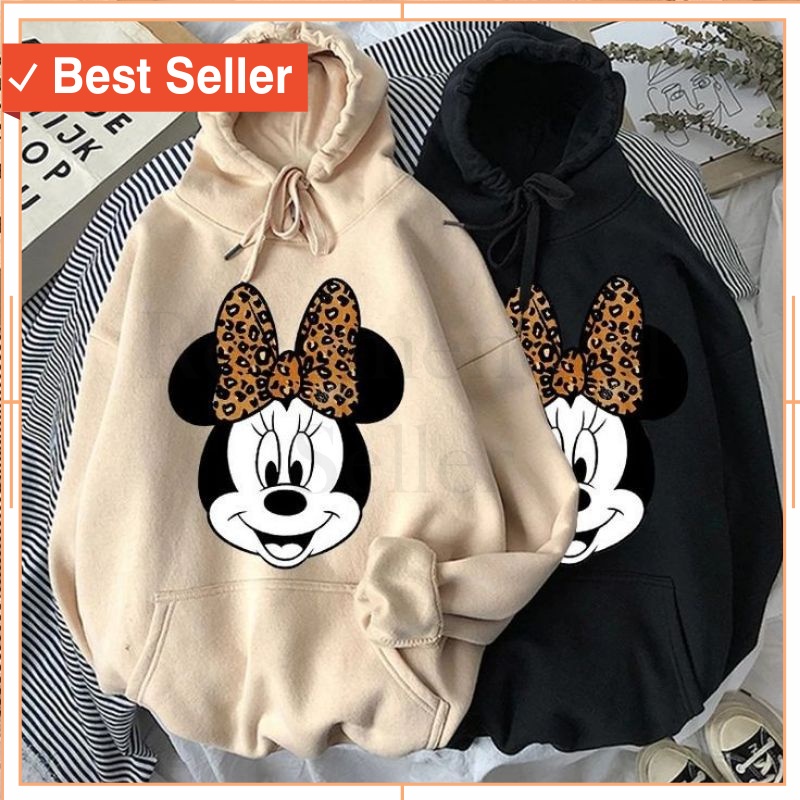 HOODIE WANITA KEKINIAN MURAH KOREAN STYLE - Hoodie Wanita Minnie Mouse Cute Ribbon Size M-XXL Bahan 