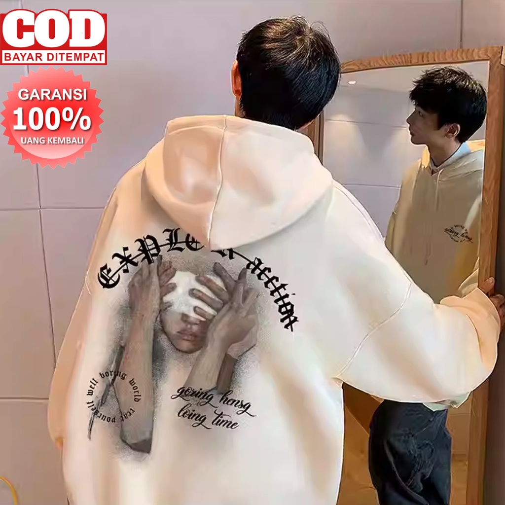 PROMO COD Hoodie Explore Action Hoodie Pria Wanita Hoodie Couple Kapelan Pasangan Hoodie Jumbo Polos M-5XL street hip-hop trend men's Korean casual hoodies letter Printed Fleece oversized unisex Hooded sweater