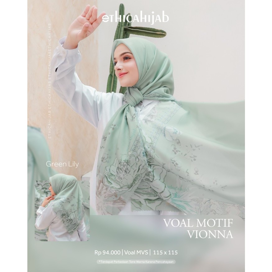 ETHICA HIJAB VOAL MOTIF VIONNA DAISY SNOW GREEN LILY JASMINE MINT LUPINE BLUE  ROSE CHALK HIJAB MODE