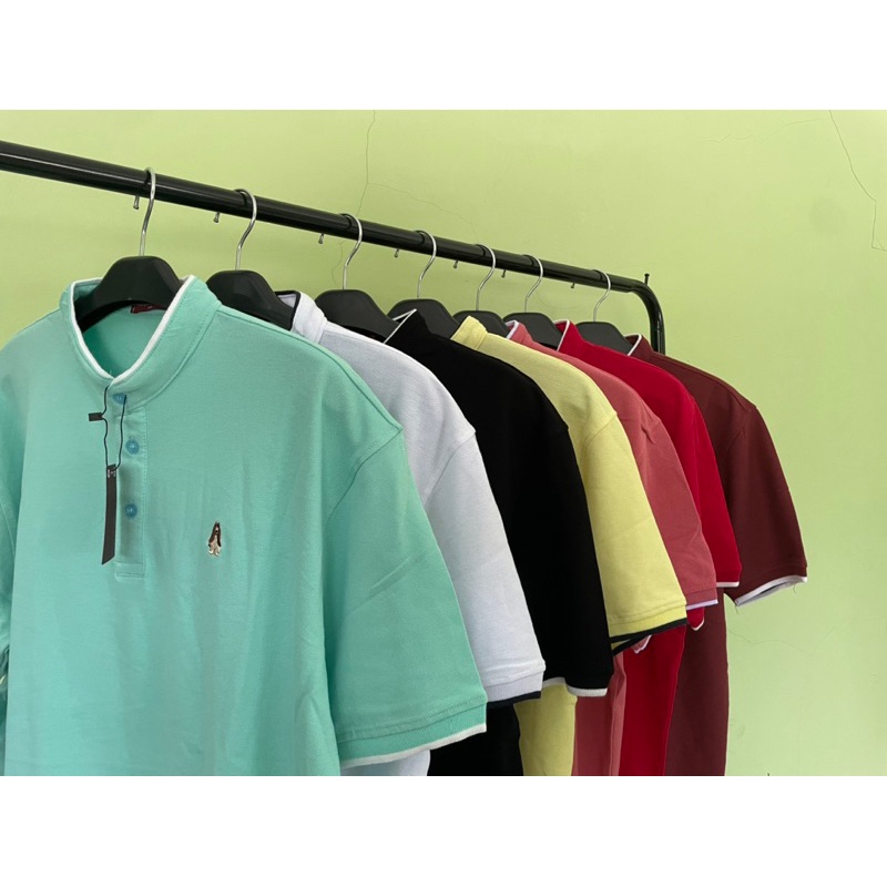 kaos Shanghai Branded dewasa pria lengan pendek dengan rib | kaos krah leher model koko