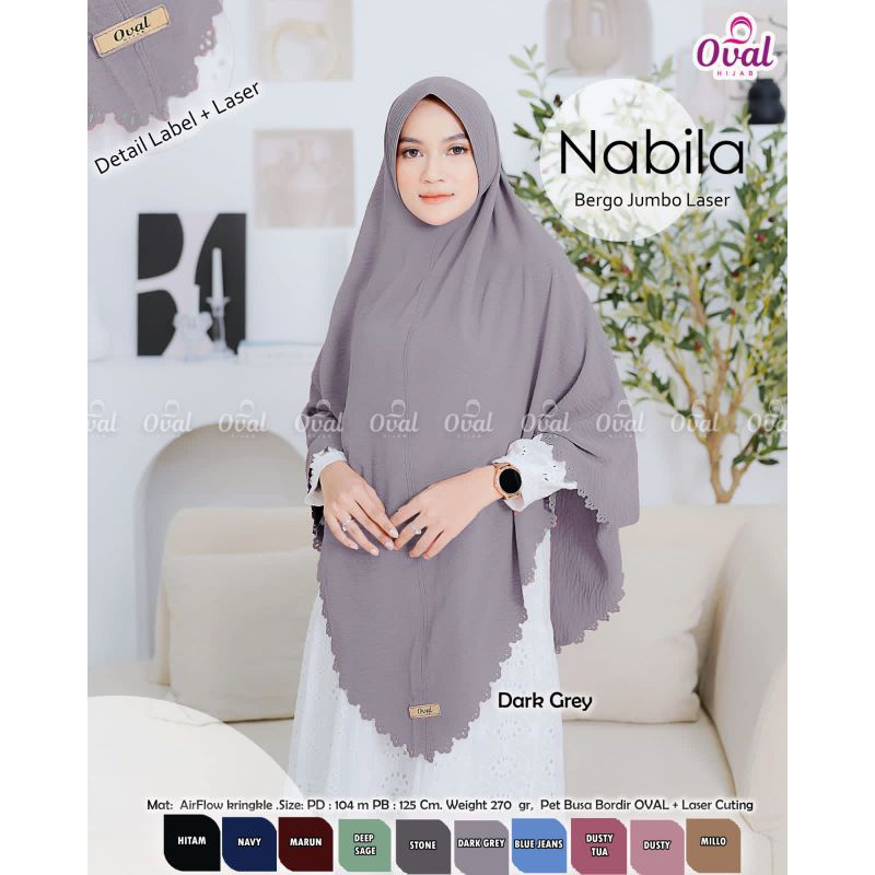 Nabila bergo Jumbo Laser By oval Hijab Wanita Airflow Crinkle HICLO DEFEND X LOVELYCLOTH