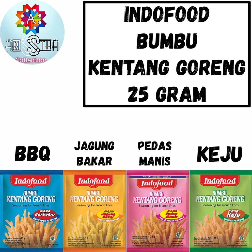 

Indofood Bumbu Kentang Goreng 25 Gram Keju BBQ Jagung Bakar
