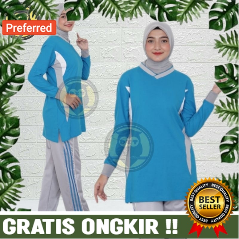 Baju Senam Wanita Setelan Muslimah / Kaos Olahraga 1 Set Wanita Stelan Trening Baju Olahraga Muslim/