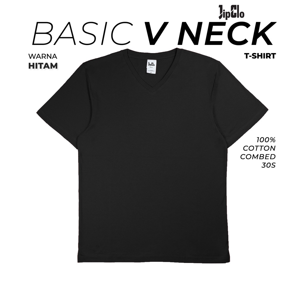 Kaos Polos V Neck Hitam Cotton Combed 30S Pria Wanita