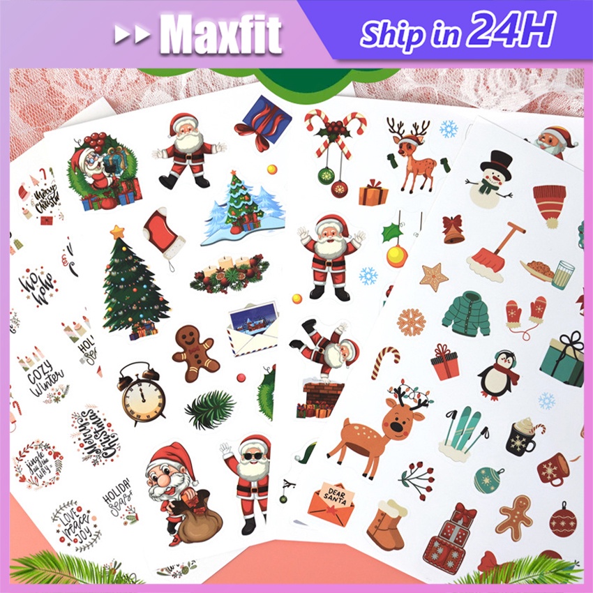 

4 Pcs/Set Stiker Natal Merry Christmas Sticker Lucu Tahan Air Estetik Stiker Kartun
