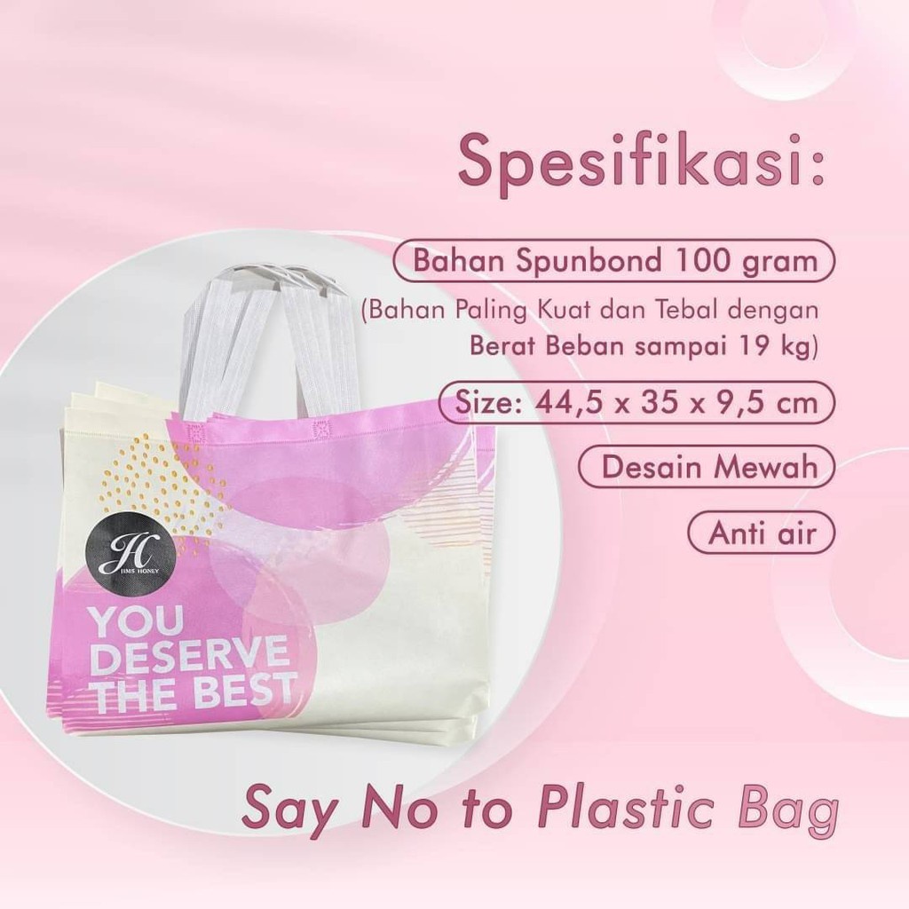 GOODIE BAG PINK BESAR JIMS HONEY Tas Belanja Shopping Bag Go Green Murah Kuat Bahan Spunbond Terbaru