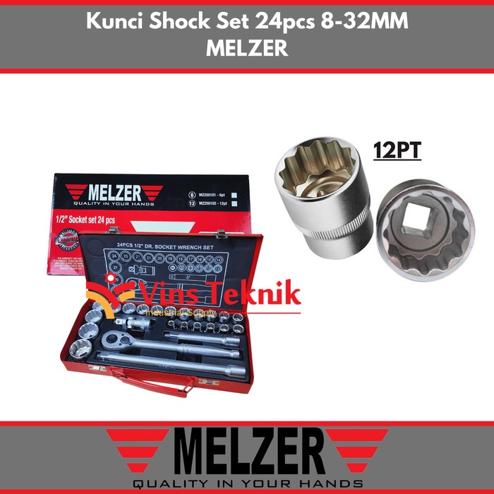 MELZER kunci sock shock kunci sok kunci socket set 8-32MM 24PCS - 6PT