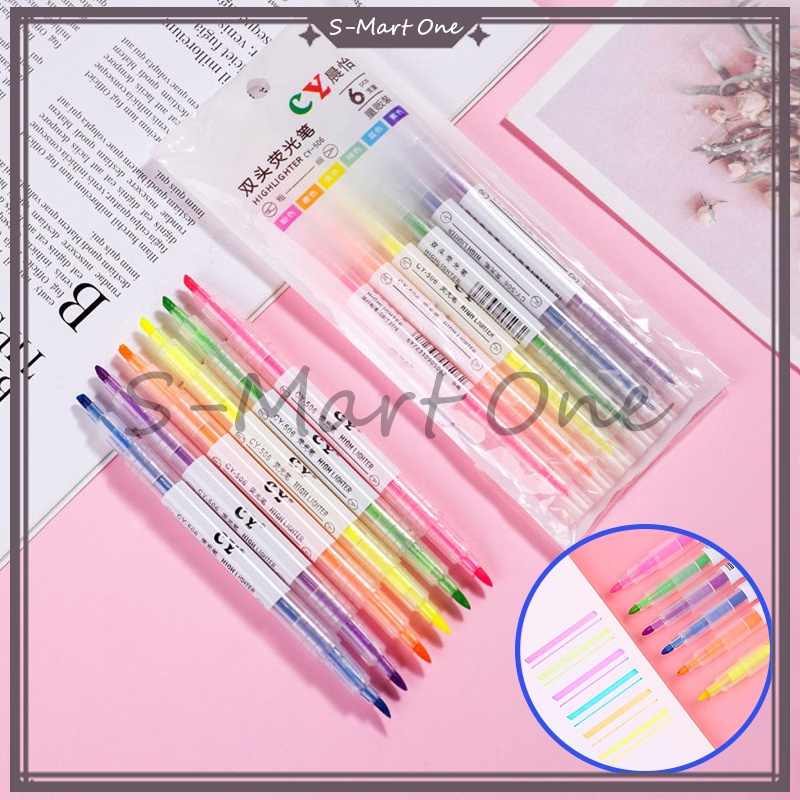 

1 Set Stabilo Warna Warni /Highlighter Warna Warni /stabilo panjang 6 warna/highlighter stabilo warna warni isi 6pcs 2in1
