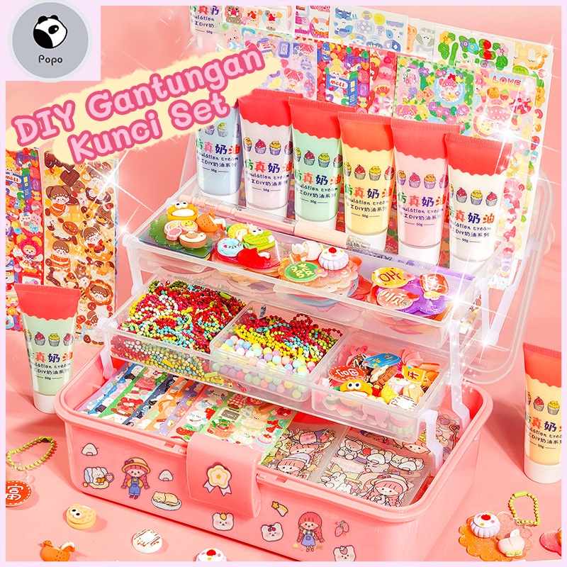 

COD 685pcs DIY Gantungan Kunci Akrilik Set DIY Keychain Set Kartu Stiker luca Kotak Guka Cream Gum Kartun Mainan Anak Perempuan Hadiah Ulang Tahun