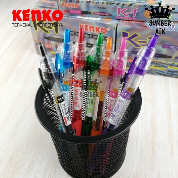 

GEL PEN K-1 K1 0.5 mm 1 LUSIN KENKO Retractable Hitam , Biru , Merah - Hitam