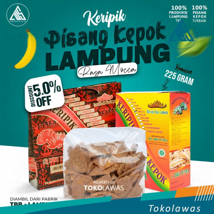 

Keripik pisang kepok rasa mocca asli khas lampung dwi putra aneka rasa 225 gr