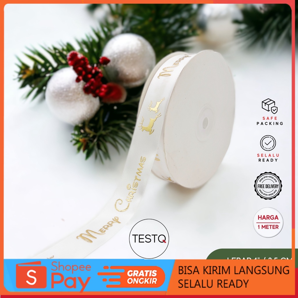 

Diskon Natal (METER) Pita Natal Satin Taiwan Merry Christmas Rusa Lebar 1 Inch / 2,5 cm Putih Hiasan Dekorasi Kado Hampers Promo 12.12