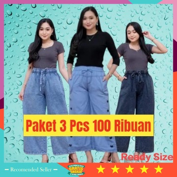Celana Kulot Jeans Wanita Murah Style Korea Kekinian / Paket 3 Pcs 100 Ribuan Celana Panjang Kulot J