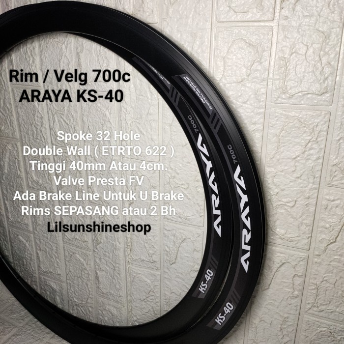Rim Velg 700 C 32 Hole ARAYA KS-40 Double Wall Tinggi 4 cm Sepasang