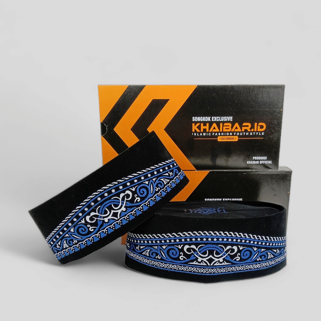 Songkok Hitam Dewasa Batik BIRU Kopiah Hitam Anak Motif Batik Peci Hitam Polos Batik