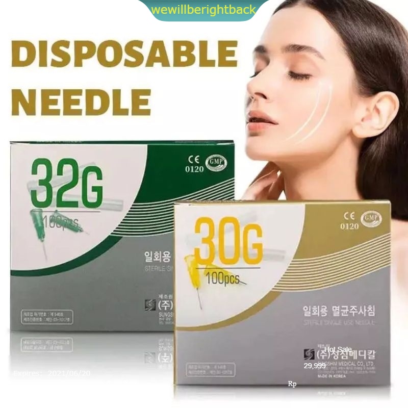 1box (100pc jarum) jarum 32Gx4mm 34G jarum disposable needle 30Gx4mm meso jarum sungshim jarum meso 