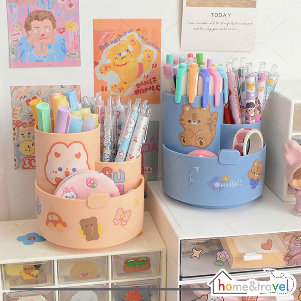 

Kotak Tempat Pensil Putar Rak Alat Kosmetik Peralatan Kantor Desk Storage Organizer Ori