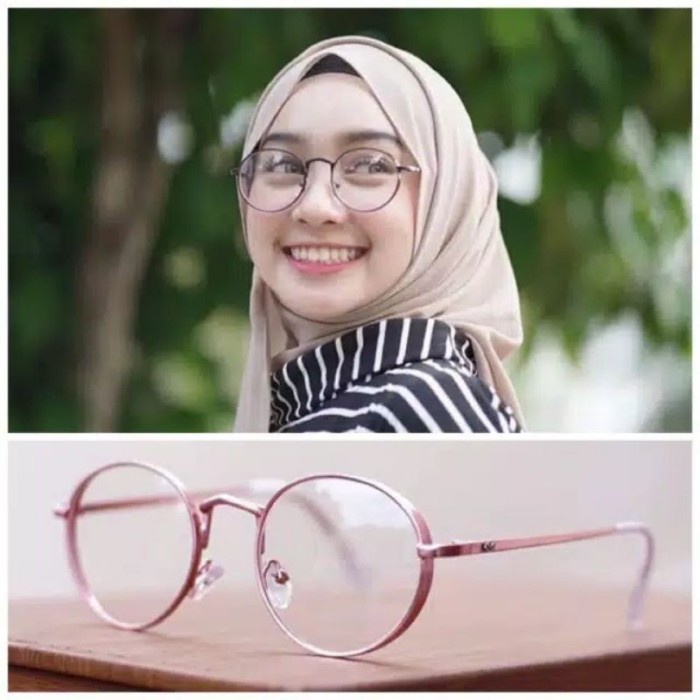 promo ✨ -Kacamata Bulat Korea Gratis Lensa Minus Photocromic dan Blueray - Rose Gold, Frame Saja
