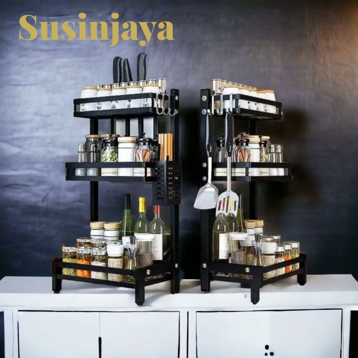 

Rak bumbu dapur stainless serbaguna - Rak bumbu 3 Tingkat