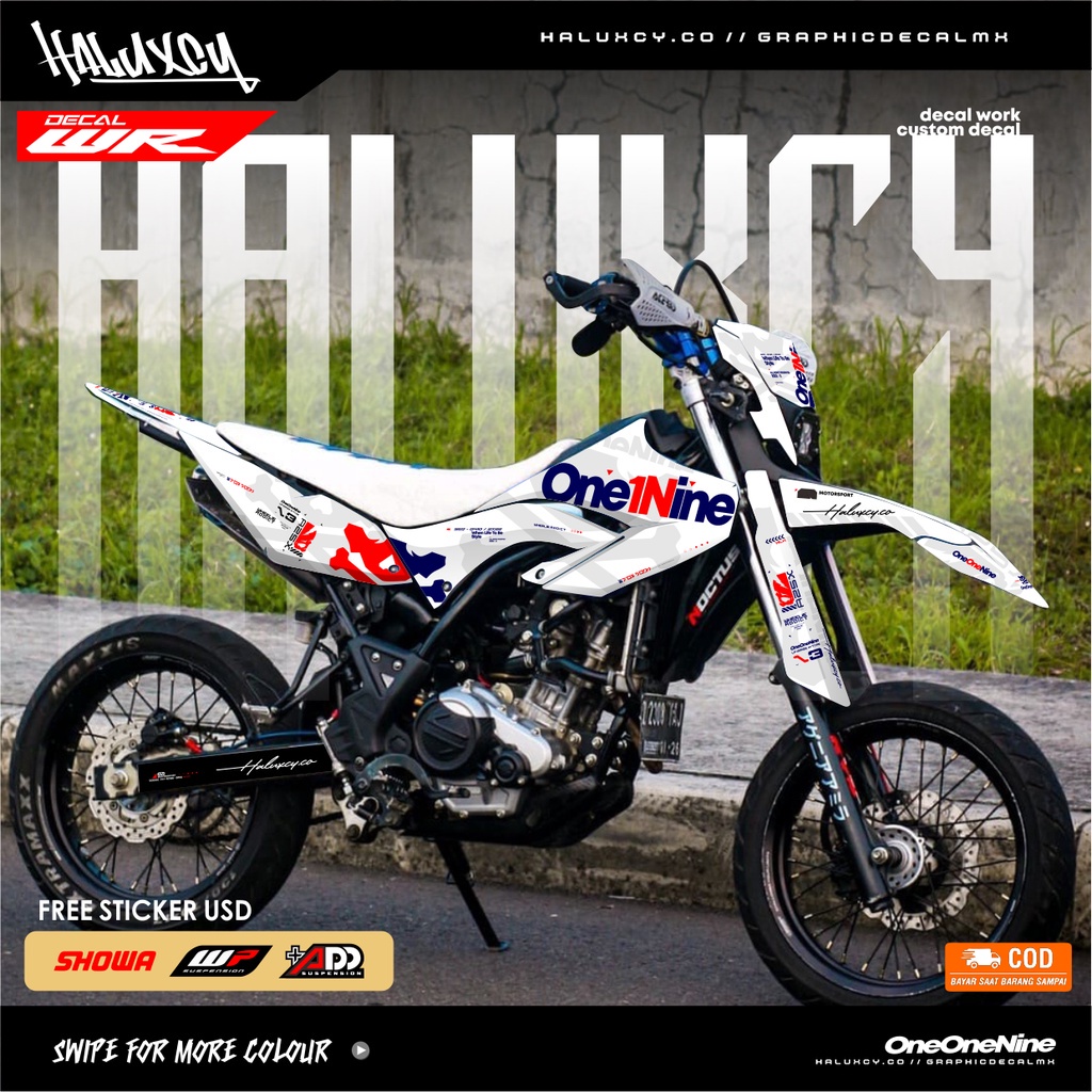 DECAL WR 155 SUPERMOTO FULL BODY HITAM SUPER GLOSSY DOFF DESAIN ONEONENINE / KSR CRF KLX DTRACKER WR