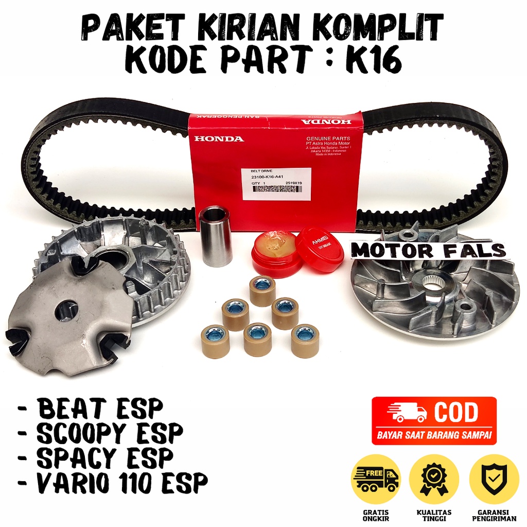 Paket Vanbelt Komplit Scoopy Esp K16 - Beat Stater Halus / Vanbelt Rumah Roller Kipas CVT Scoopy Don