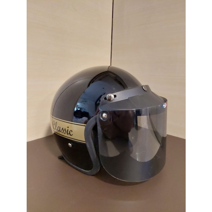 Helm Bogo Retro NEW Classic Dewasa Wanita Pria GLOSS - KACA DATAR - Hitam