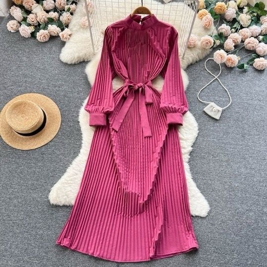 NJ Jameela Gamis Plisket Maxi Wanita Muslim Gaun Dress Korean Style