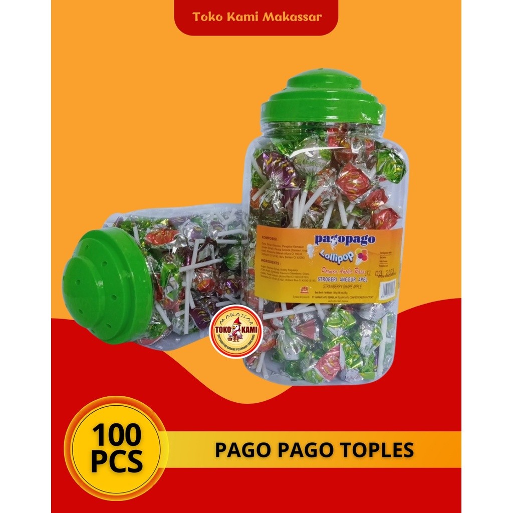 

PERMEN PAGO PAGO LOLIPOP 1 TOPLES ( PERMEN ANEKA RASA ) ISI 100 PCS / netto 800 Gram