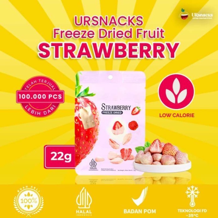 

READY STOCK!!! URSNACKS Freeze Dried Strawberry/Manggo/Apple/Dragon fruit/Durian-Snack Keripik Buah - Strawberry