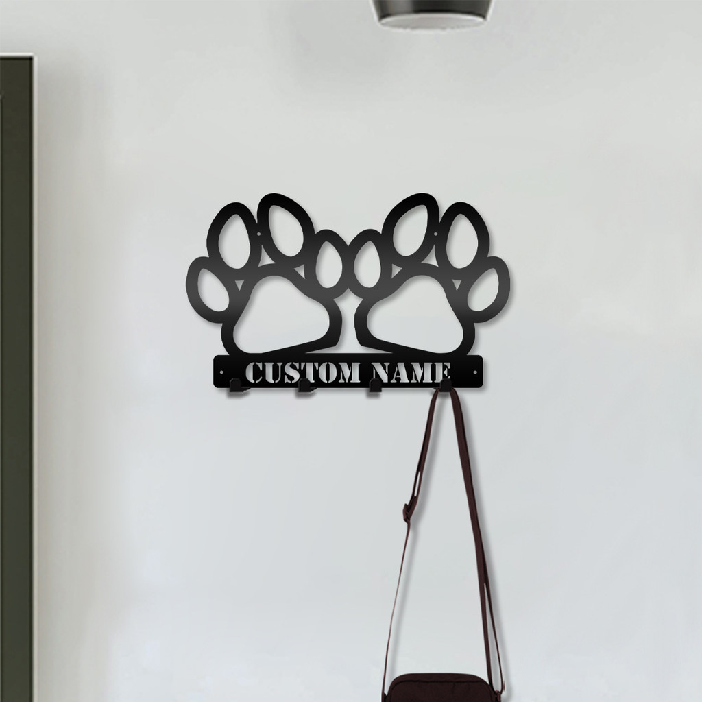 1pc Dog paw prints cute Customized Name Hooks Metal Art Metal Rack For Wall