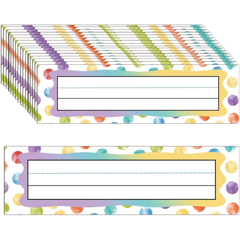 

9.5X3inch Colorful Dot Classroom Desk Toppers Nameplates Student Desk Tags 48Pcs Confetti Desk Name Tags Watercolor Name Sticker