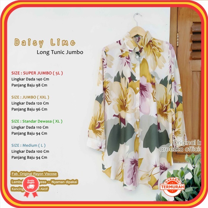 Tunik Muslim Wanita Keren Premium Berkualitas Style Korea /Daisy Lime Kemeja Tunik Areezka Motif Ray
