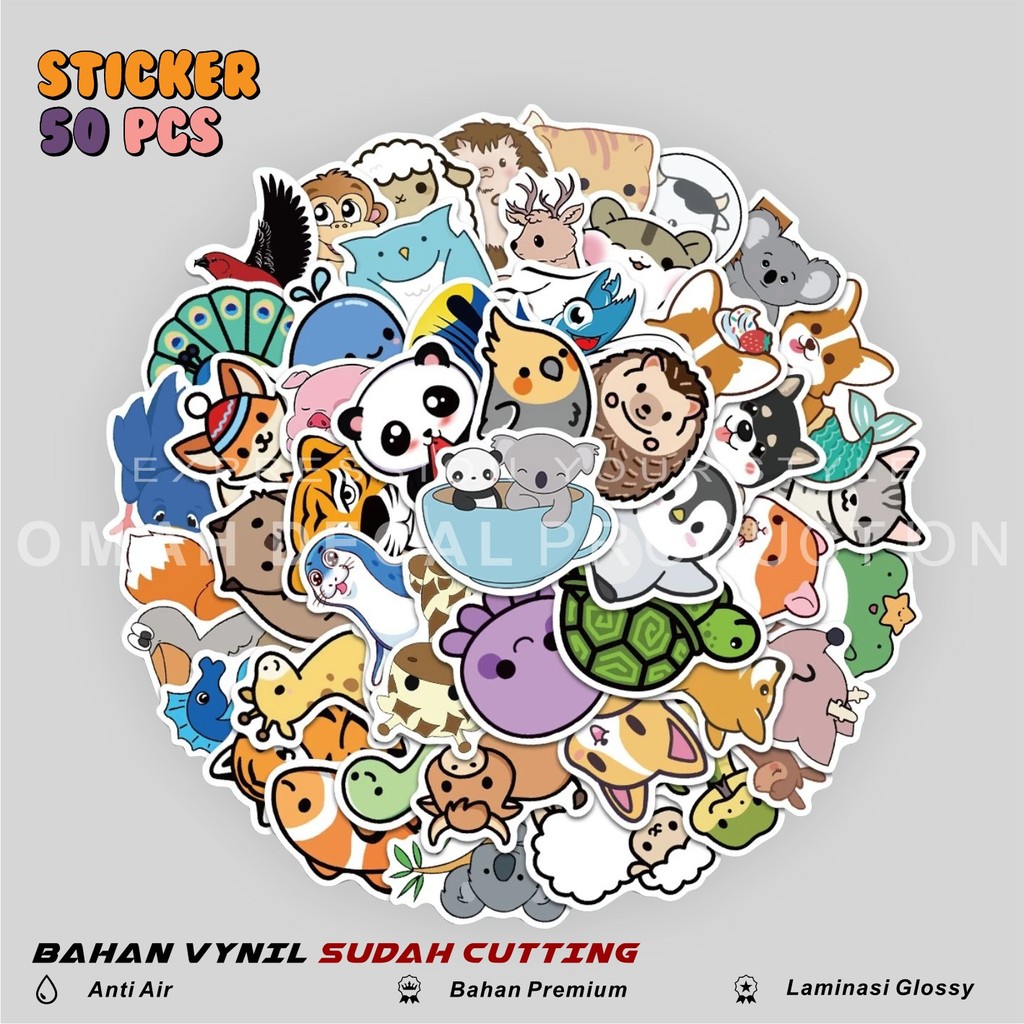 STICKER PACK HEWAN LUCU WATERPROOF STIKER ANAK UNTUK LAPTOP CASE HP HELM STICKER CASE