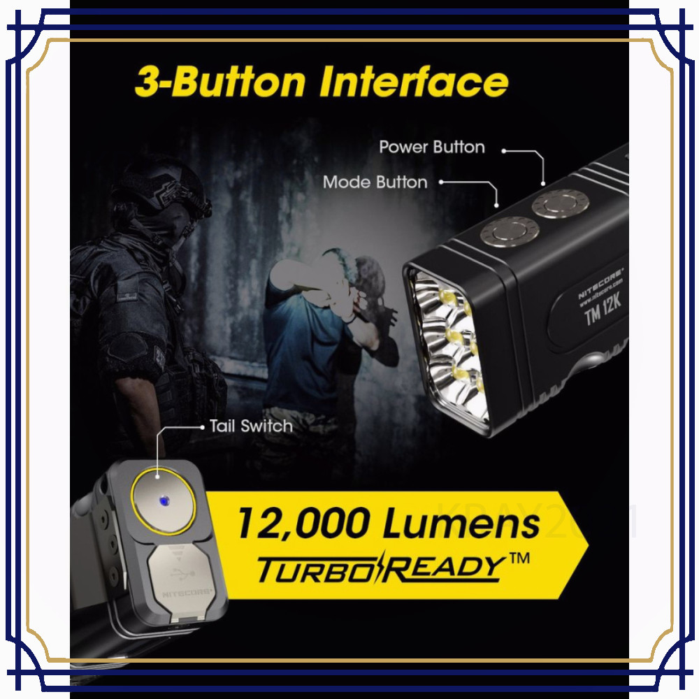 Senter LED Flashlight OLED Display Rechargeable 12000 Lumens - TM12K