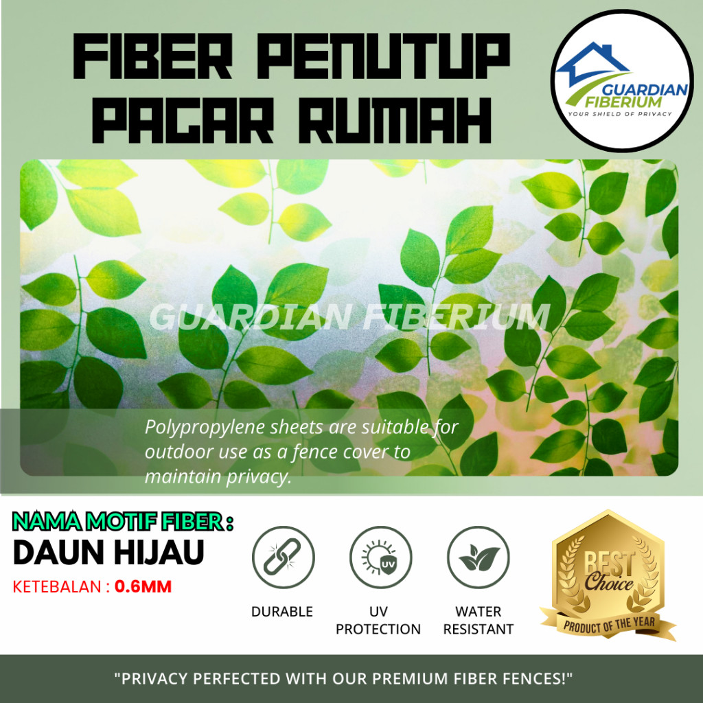 (Harga Per 1/2meter) Fiber Plastik Penutup Pagar Rumah Motif DAUN HIJAU