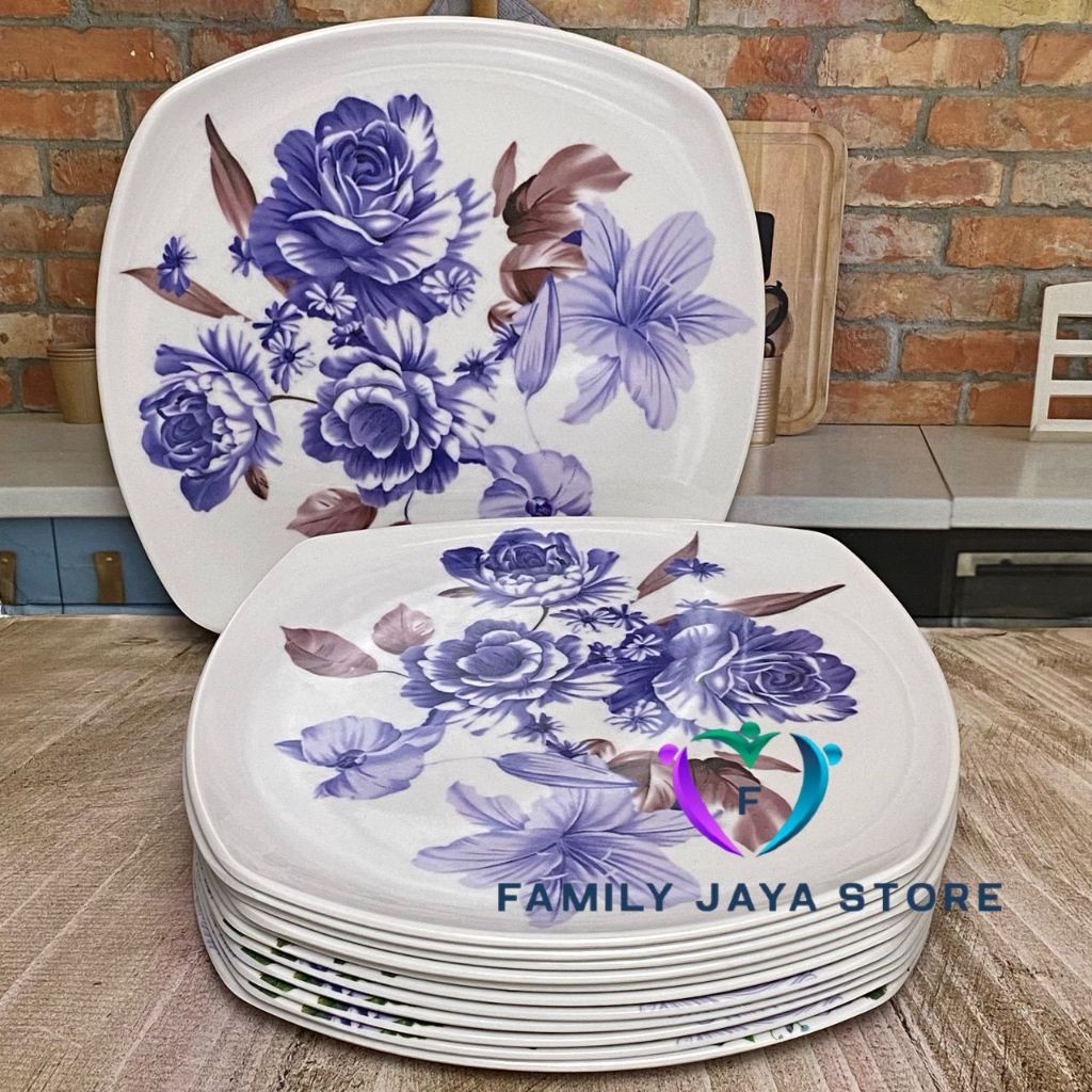 LJS - 1 Lusin piring ceper ( 9 inch ) motif bunga / Piring makan melamin / Piring saji melamin