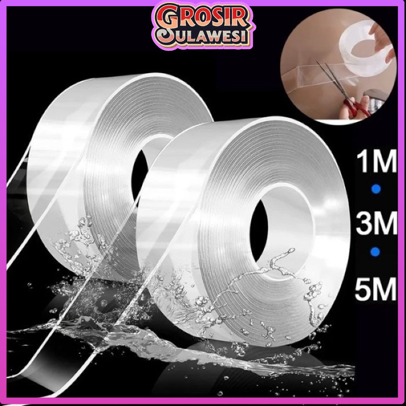 COD Makassar Double Tape Gel Isolasi Bening 2 Sisi Perekat Dinding Tembok Tanpa Bekas Selotip Ajaib 