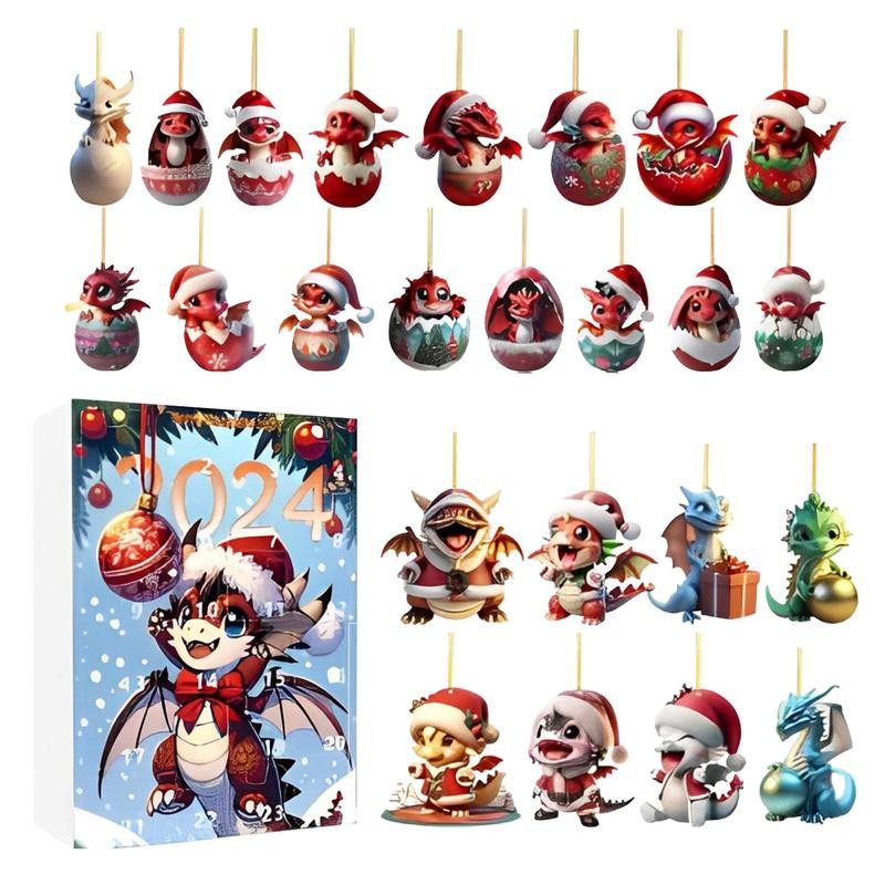 

Christmas Dragon Advent Calendar 2D Acrylic Dinosaur Pendant 2024 Dragon Baby Hanging Acrylic Dinosaur Figures Christmas Gift