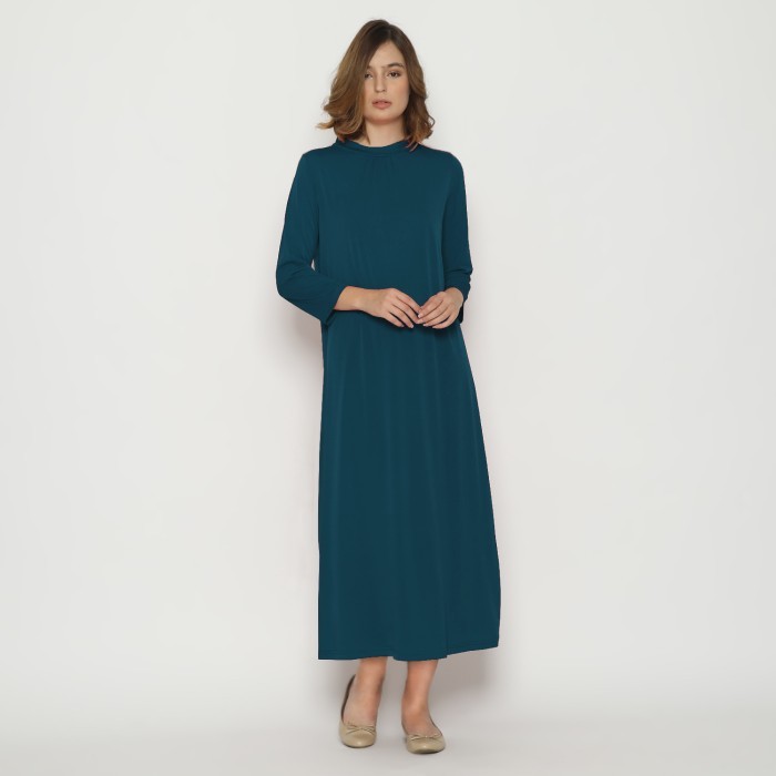 NEW -CHEVAL KELLY Maxi Dress - Gamis kerah tinggi - Toska Tua, XL