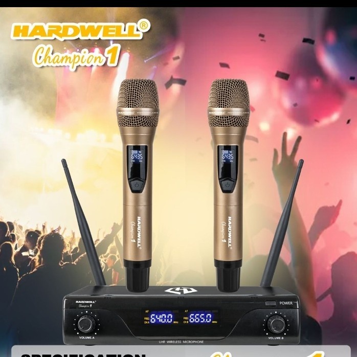 MIC WIRELESS HARDWELL CHAMPION 1 HANDLE ORIGINAL WARNA - Gold - Gold
