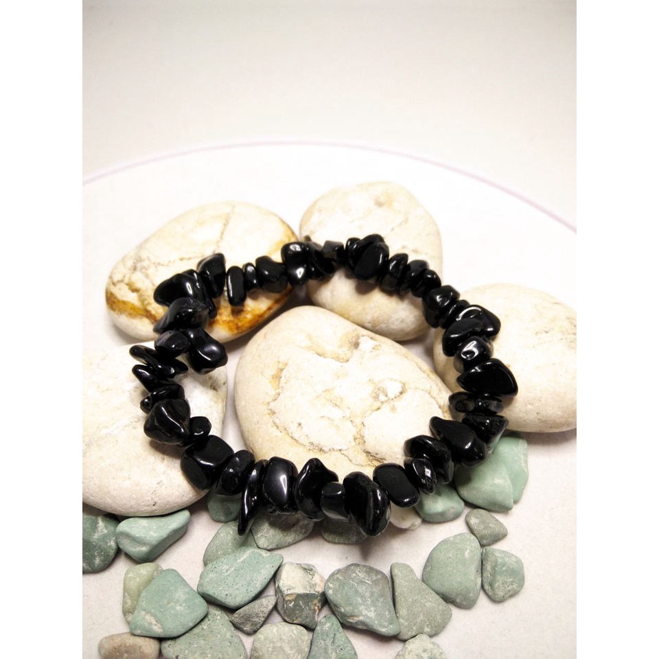 Wearmoura Gelang Batu Pecah/Gelang Black Tourmaline/White Tourmaline/Gelang Manik-Manik/Gelang Batu Kristal/Gelang Batu Kerikil