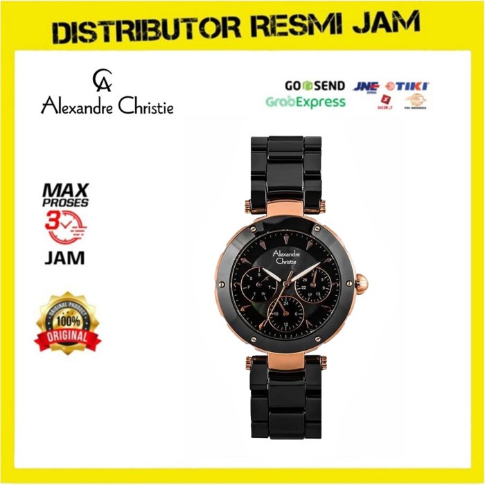 Jam Tangan Wanita Alexandre Christie AC 2807 AC2807 Black RG Ceramic